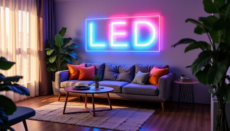 Guide créatif pour incorporer un néon LED dans la décoration de votre salon